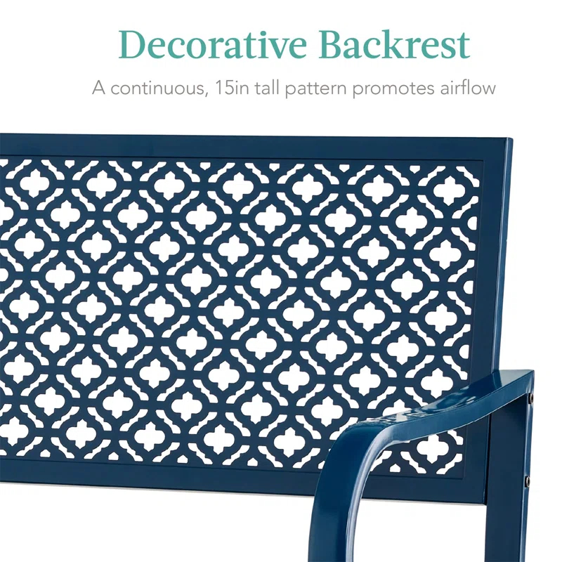 Red Barrel Studio® 2-Person Outdoor Metal Bench with Geometric Backrest, 790lb Capacity, for Garden, Patio, and Entryway