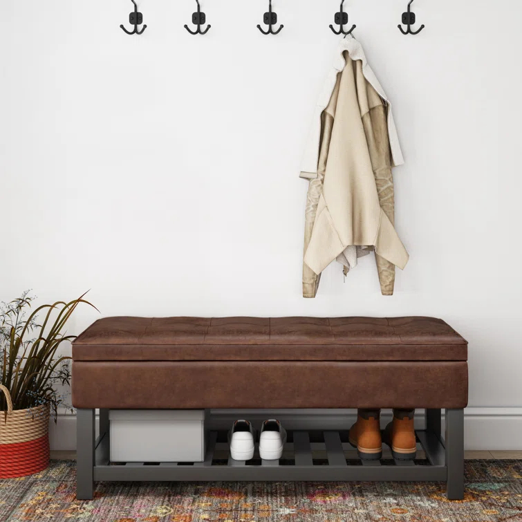 Simpli Home Cosmopolitan 44"W Transitional Tufted Storage Ottoman Bench with Lift Top