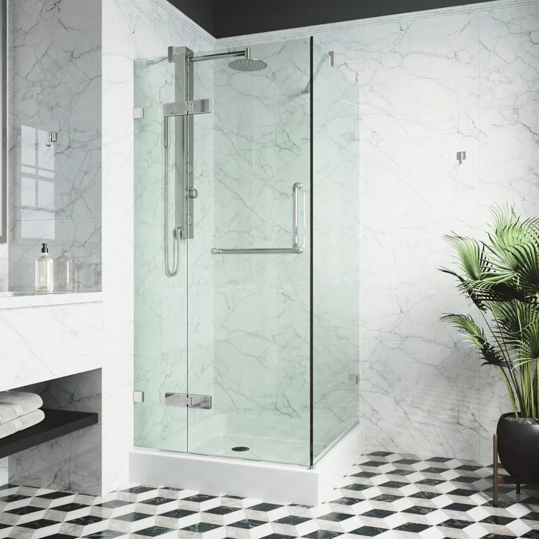VIGO Monteray 32" W x 32" D x 79" H Hinged Frameless Shower Enclosure with 3/8  Clear Glass&Base VG6011CHCL32W