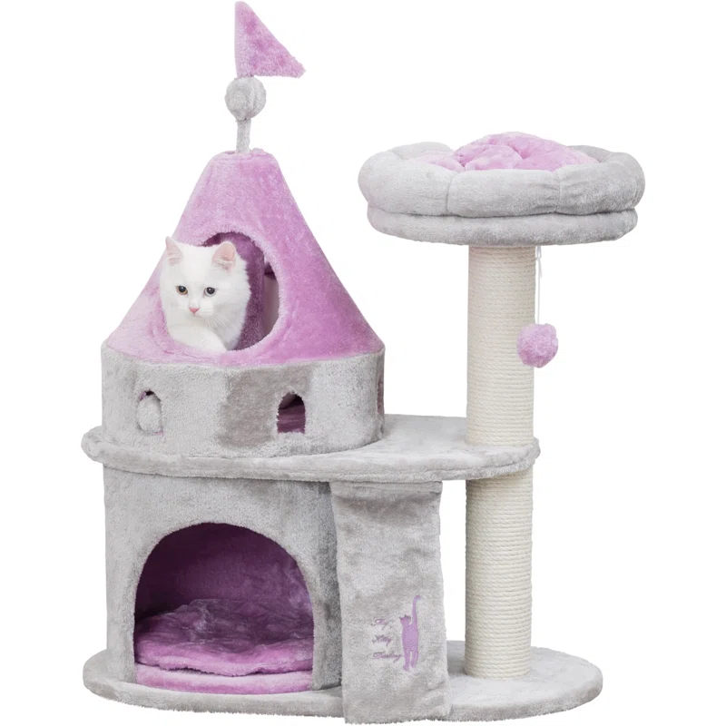 TRIXIE My Kitty Darling Castle Condo, Plush Cat Tree, Sisal Scratching Post, Removable Bed, Crinkling Blanket, Cat Toy