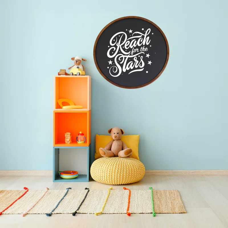Inbox Zero Round Magnetic Wall Chalkboard With Rustic Brown Frame