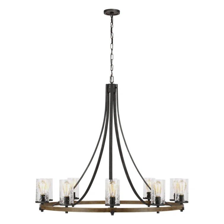 Distressed Weathered Oak & Slate Grey 10-Light Crystal Chandelier