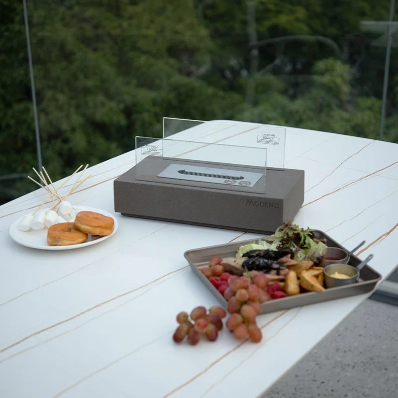 Envelor Stone Bio-Ethanol Outdoor Tabletop Fireplace with Flame Guard
