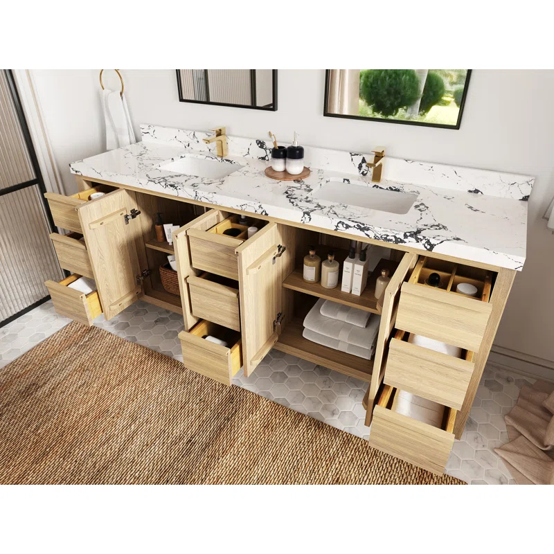 Willow Collections Elizabeth White Oak 84 In. W X 22 In. D Double Sink Bathroom Vanity With 2 In. Quartz