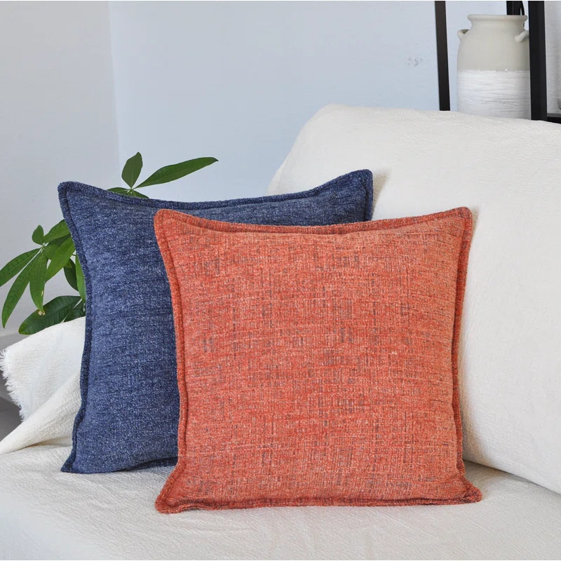 Oveesha Soft Chenille Throw Pillow Covers With Stitched Edge (Set of 2)