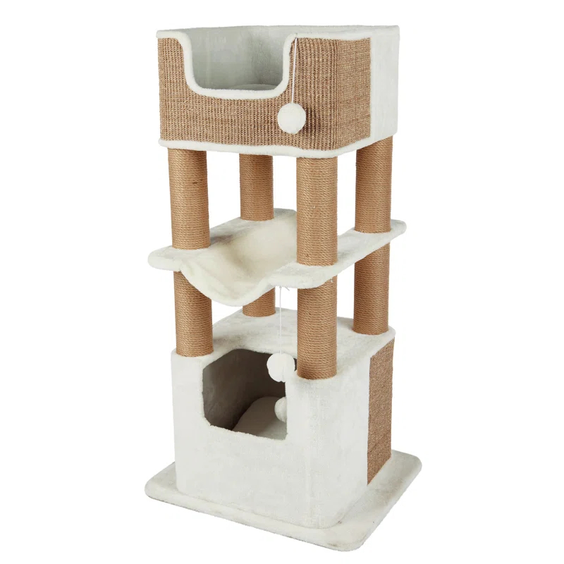 TRIXIE TRIXIE Lucano 43.3" XXL Cat Tree - Sisal Scratching Posts, Plush Covered House, Cat Beds, Platforms, Two Hanging Toys