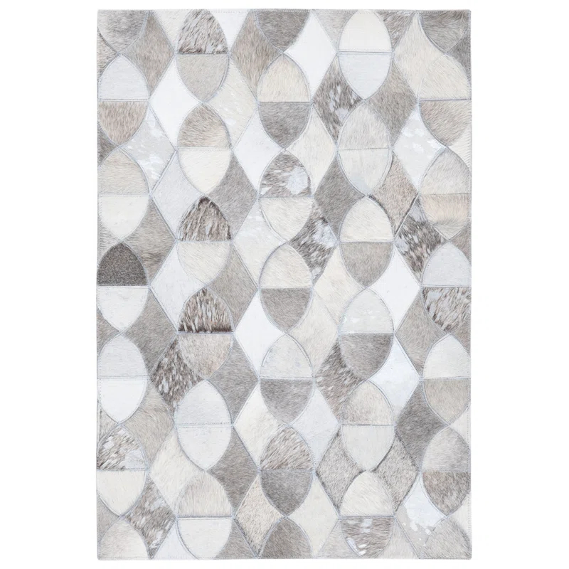 Union Rustic Abbie-Lei Flat Weave Hair On Leather Geometric Rug
