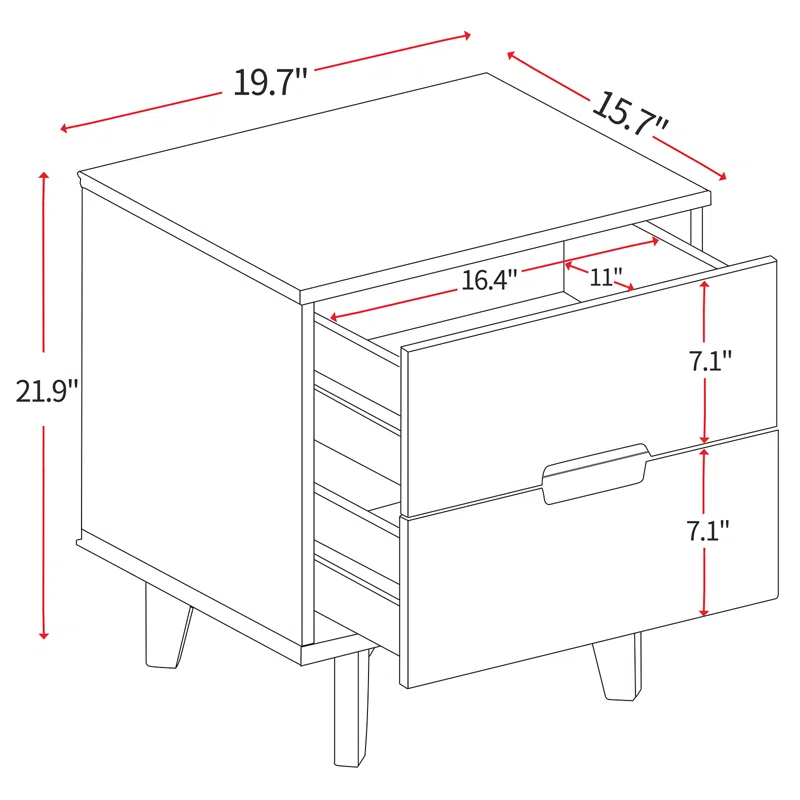 LuxursKingQYW Mid Century Modern Grooved Handle Wood Nightstands Side Table Bedroom Storage Drawer