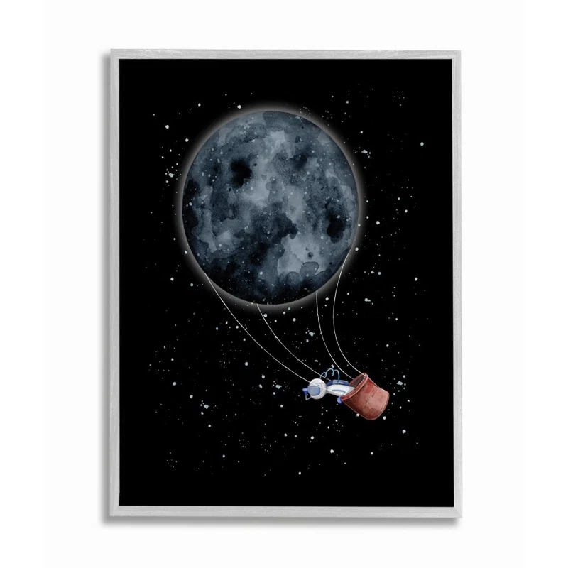 Stupell Industries " Outer Space Moon Balloon Astronaut Space Traveler " by Rachel Nieman