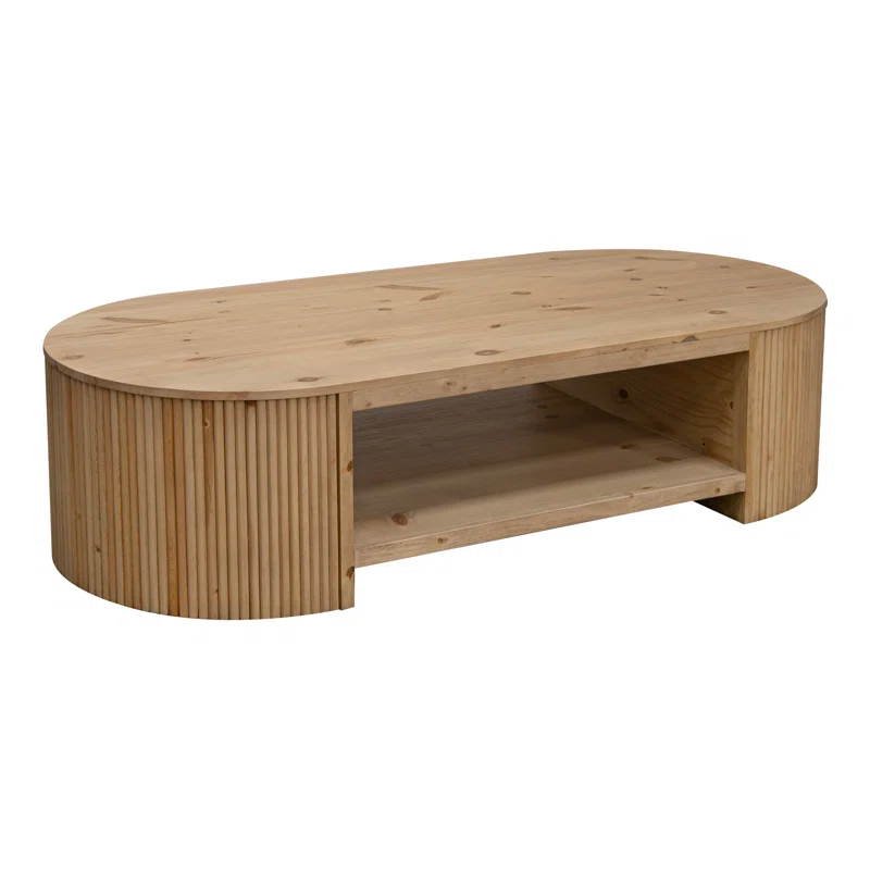 Benjara Izya 74 Inch Cocktail Coffee Table, Reeded Fluted Base, Brown Solid Wood