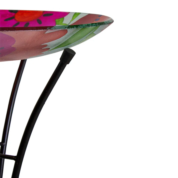 Northlight Seasonal 18" Red and Blue Summer Flowers Hand Painted Glass Outdoor Patio Birdbath