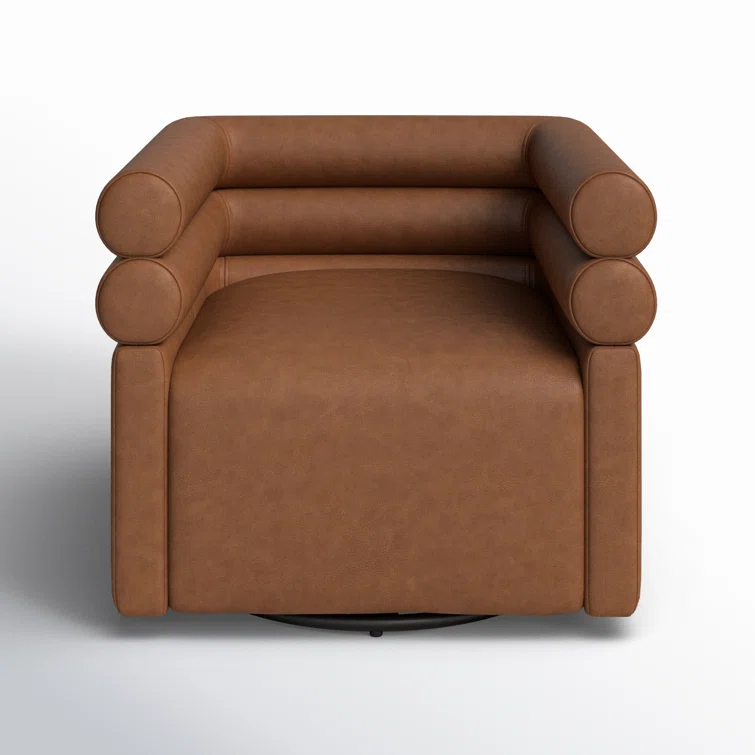 Palermo Cognac Leather Barrel Swivel Chair in Brown
