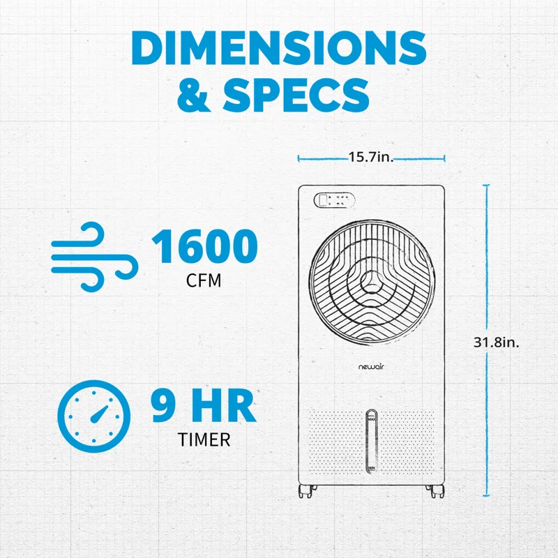 Newair Newair Evaporative Air Cooler and Portable Cooling Fan, 1600 CFM, Remote Control and Timer