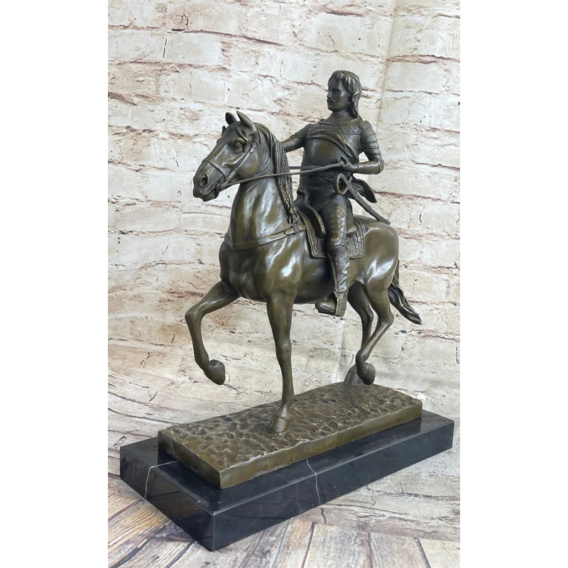 Canora Grey Tarunjot Medieval Armored Knight On Horseback Bronze Statue Sculpture Marble Base 15 Inches X 12 Inches