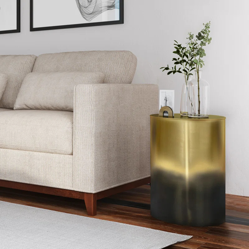 Simpli Home Curtis 16"W Metal Industrial End Table with Cylinder Design and Ombre Finish, Assembled