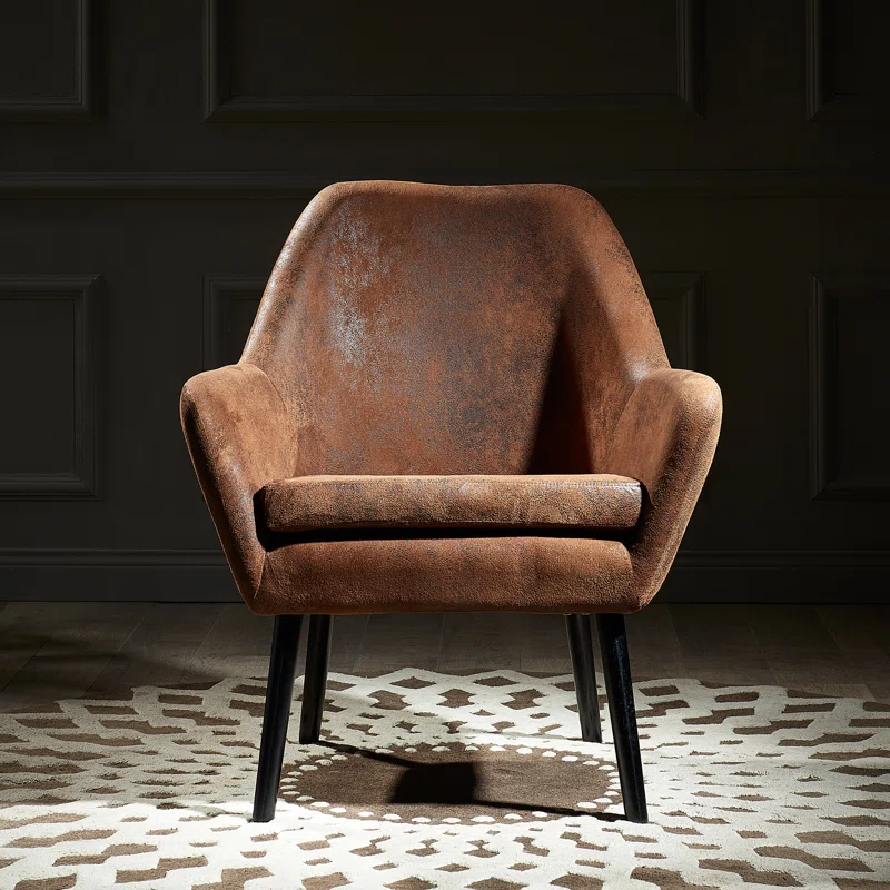 Ebern Designs Ringwold Armchair with Aged Fabric and Solid Wood Legs