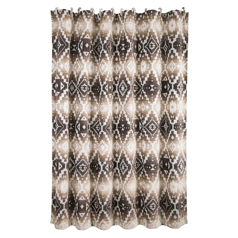 Paseo Road by HiEnd Accents Chalet Cream/Taupe Aztec Print Southwestern Style 72x72 inch Shower Curtain + Hooks