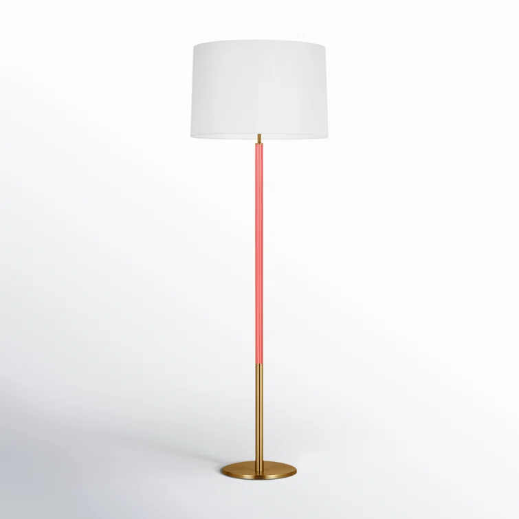 Monroe Burnished Brass and Coral Floor Lamp with White Linen Shade