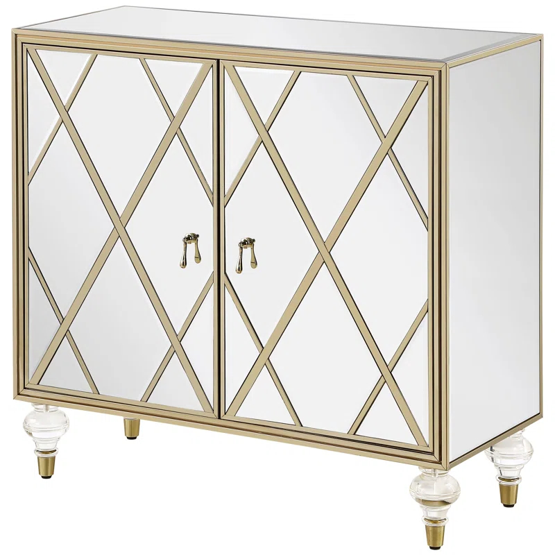 Everly Quinn Astilbe 2-Door Mirrored Accent Cabinet Silver And Champagne