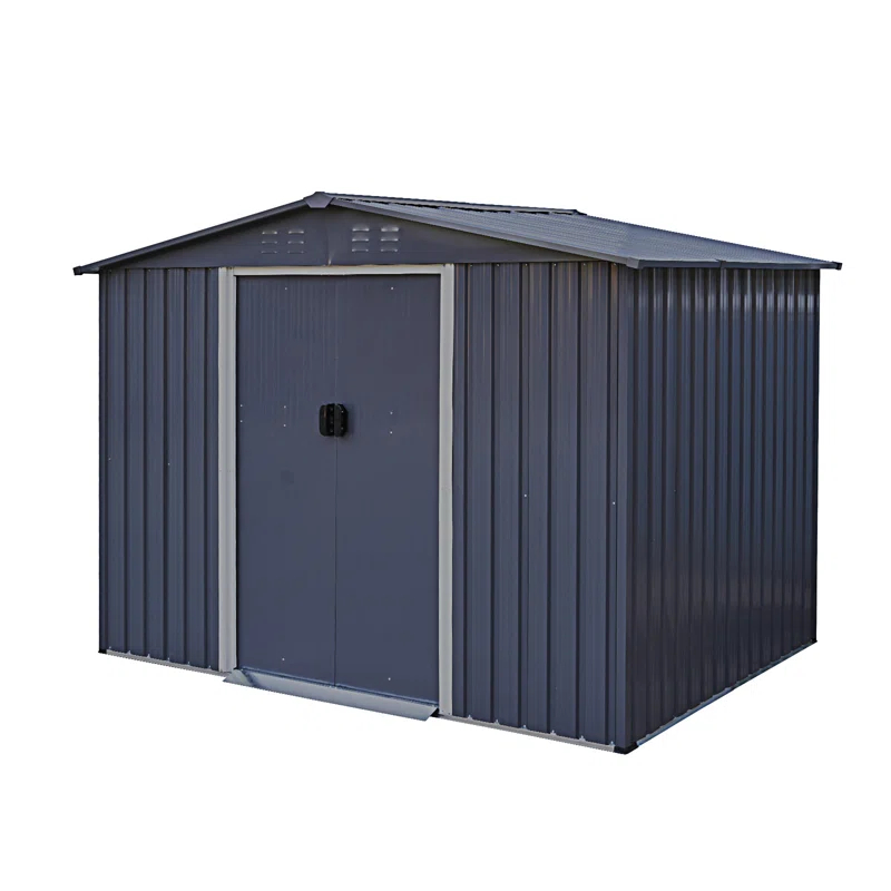 Outdoor Storage Shed 6 FT Large Metal Tool Sheds, Heavy Duty Storage House With Sliding Doors With Air Vent For Backyard Patio Lawn To Store Bikes, Tools, Lawnmowers Dark Grey