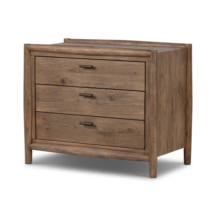 Weathered Oak Rustic 3-Drawer Nightstand