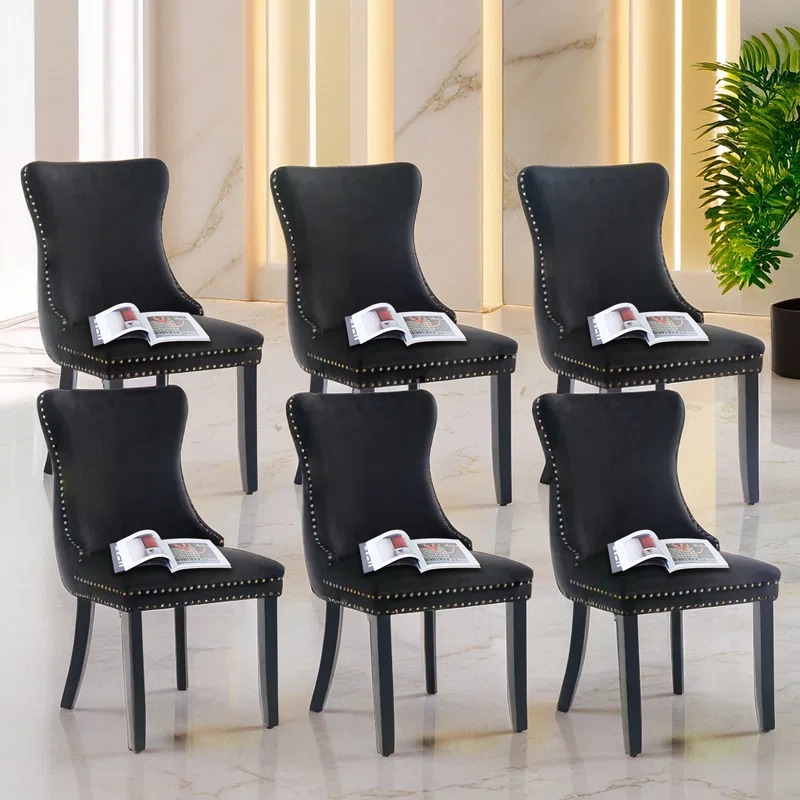 Velvet Upholstered Wing Back Dining Chair (Set of 6)