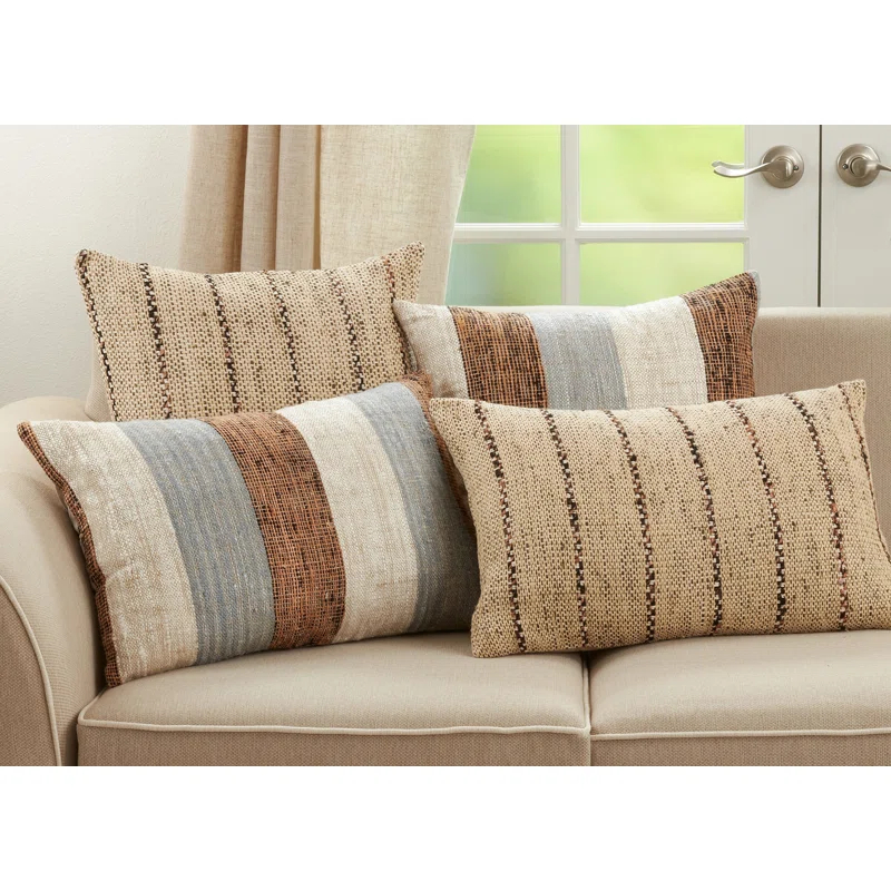 Saro Hugh Collection Striped Cotton Throw Pillow