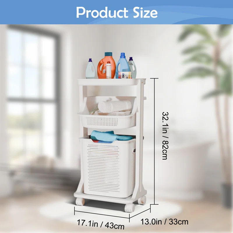 BAOKALER BAOKALER 2-Tier White Portable Rolling Laundry Basket, two Removable Baskets and Wheels