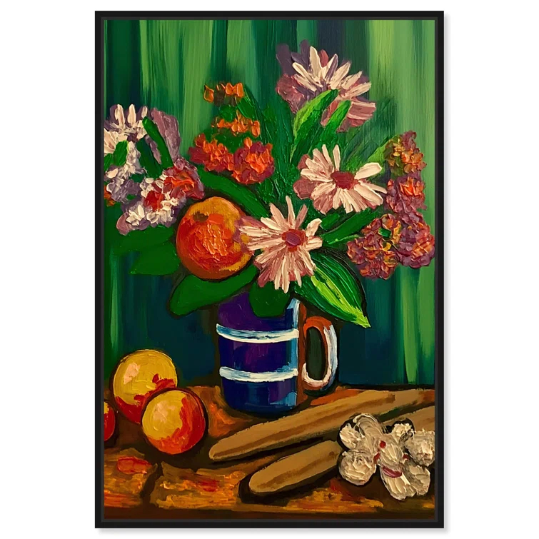 Art Remedy Floral Vase and Fruits