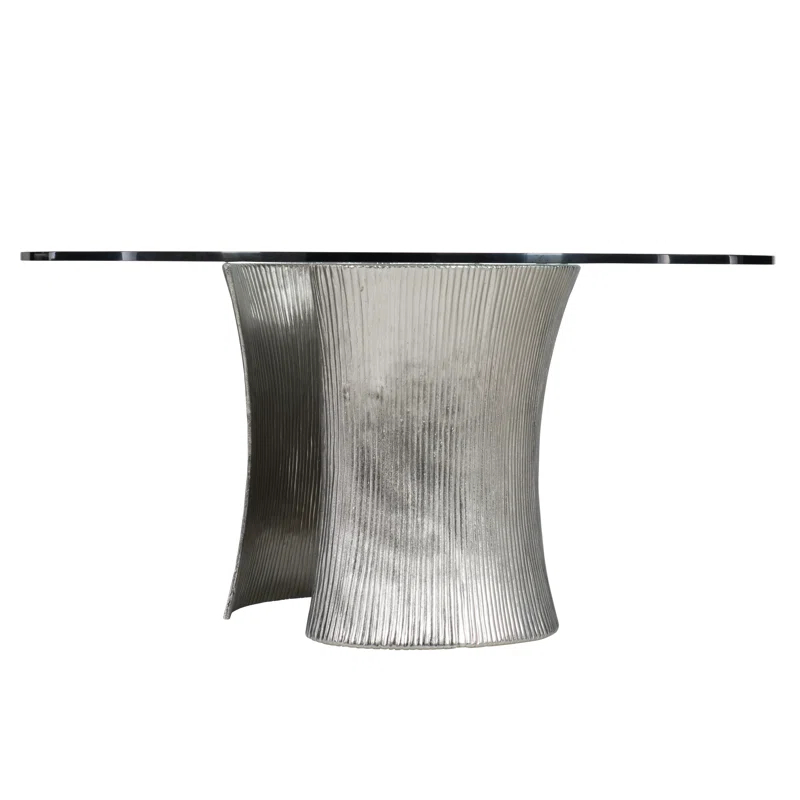 Serpentine Round Glass Top Metal Base Dining Table