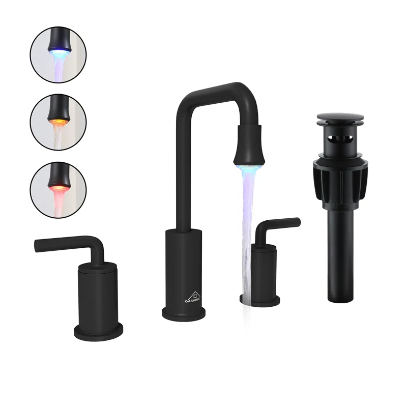 CASAINC KCLT0036MB Willow 2-handle Black Bathroom Sink Faucet with LED Temperature Color
