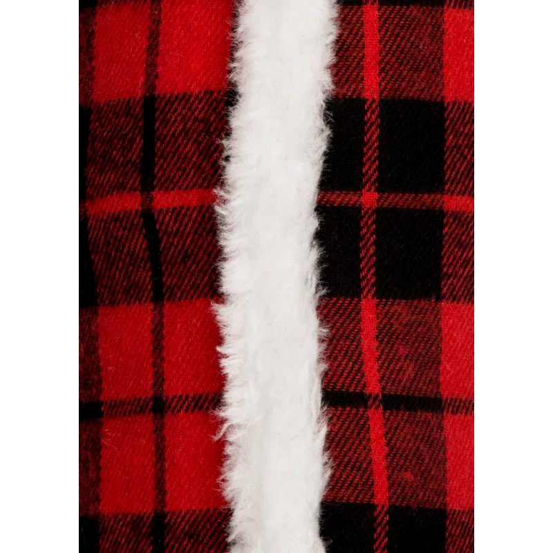 Manor Luxe Merry Christmas With Faux Fur Trim Christmas Buffalo Check Pillow, 10 By 20-Inch