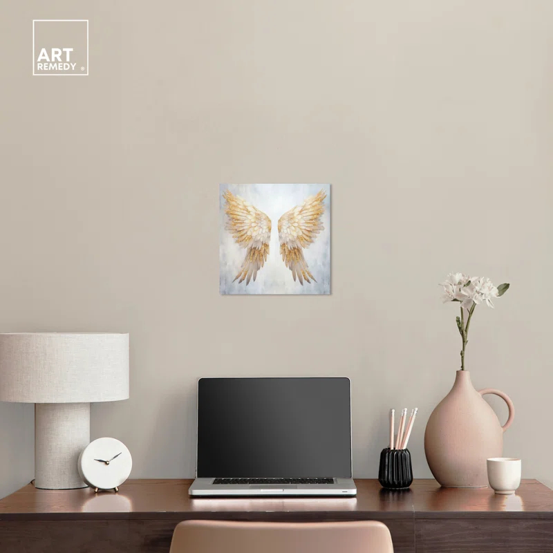 Elegant Angel Wings Canvas Elegant White Gold Wall Art by Art Remedy