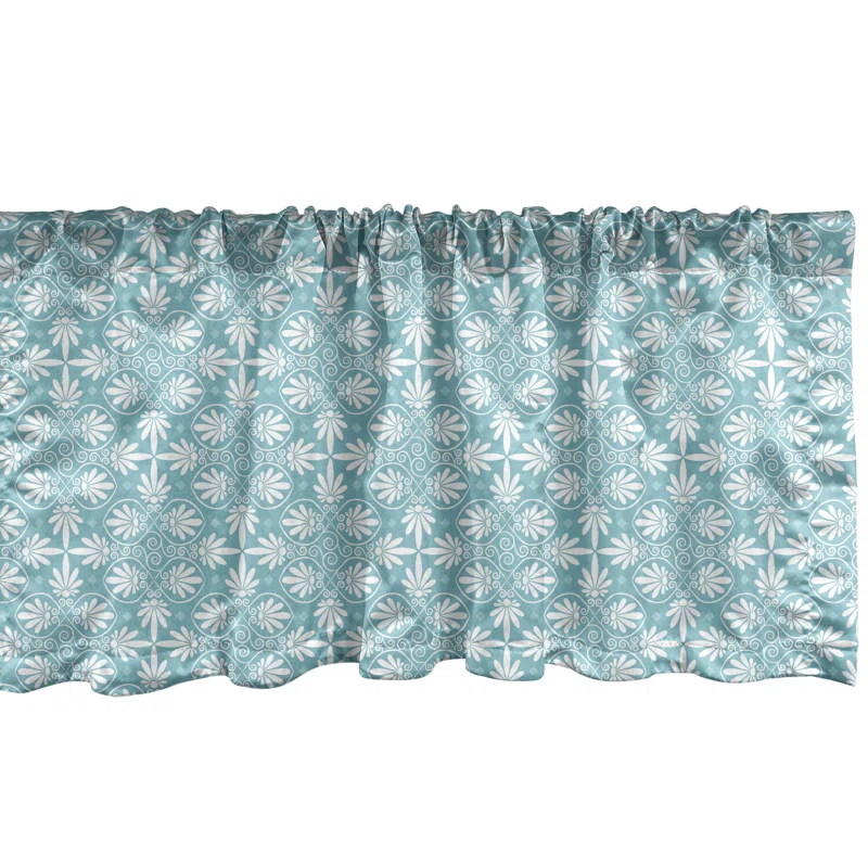 Ambesonne Ambesonne Classic Valance Pack of 2 Greek Inspired Floral Art  Pale Slate Blue White