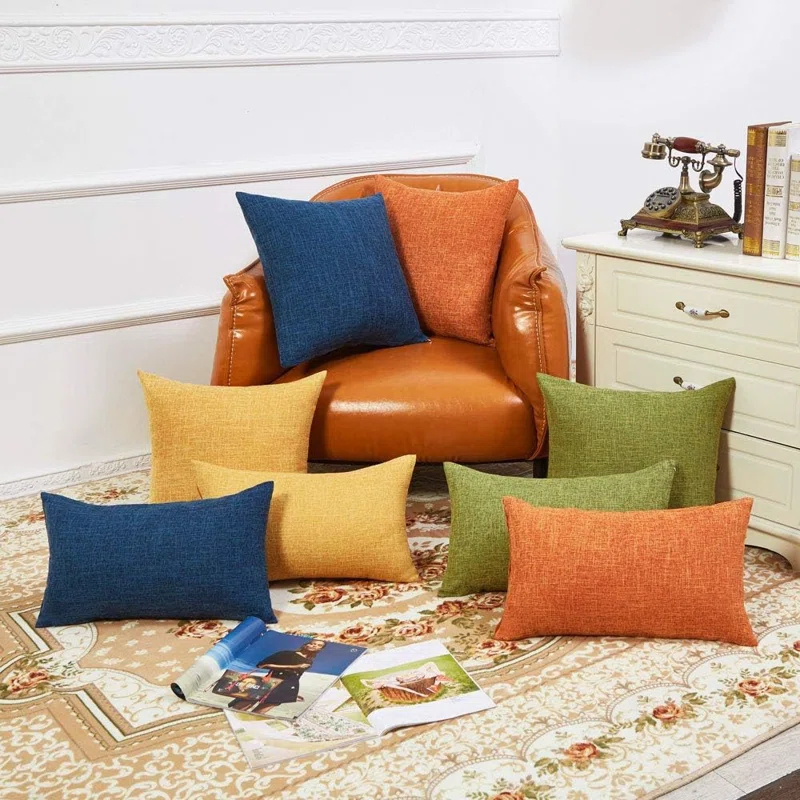MAXAYA Set Of 2 Mustard Yellow Pillow Covers 18X18 Inch Rustic ...
