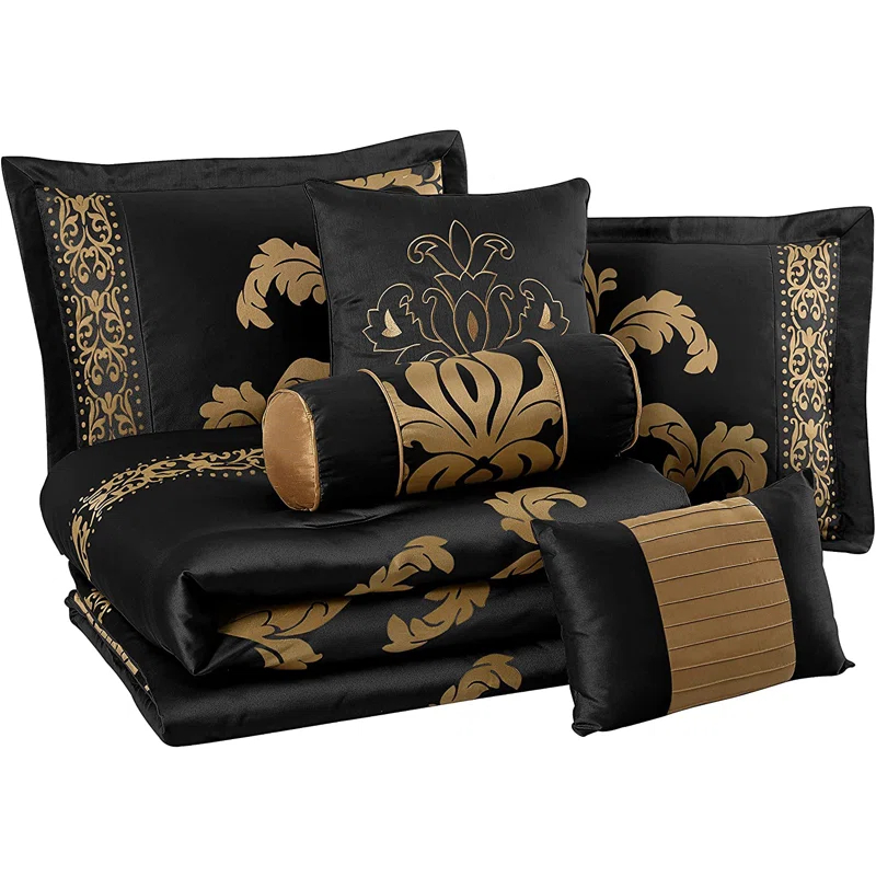 Chezmoi Collection Royale Jacquard Floral 7 Piece Comforter Set