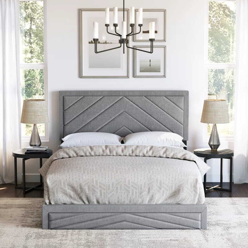 Boyd Sleep Barcelona Linen or Faux Leather Upholstered Platform Bed Frame with Adjustable Headboard, Heavy Duty Slat Support System, No Box Spring Required - Boyd Sleep
