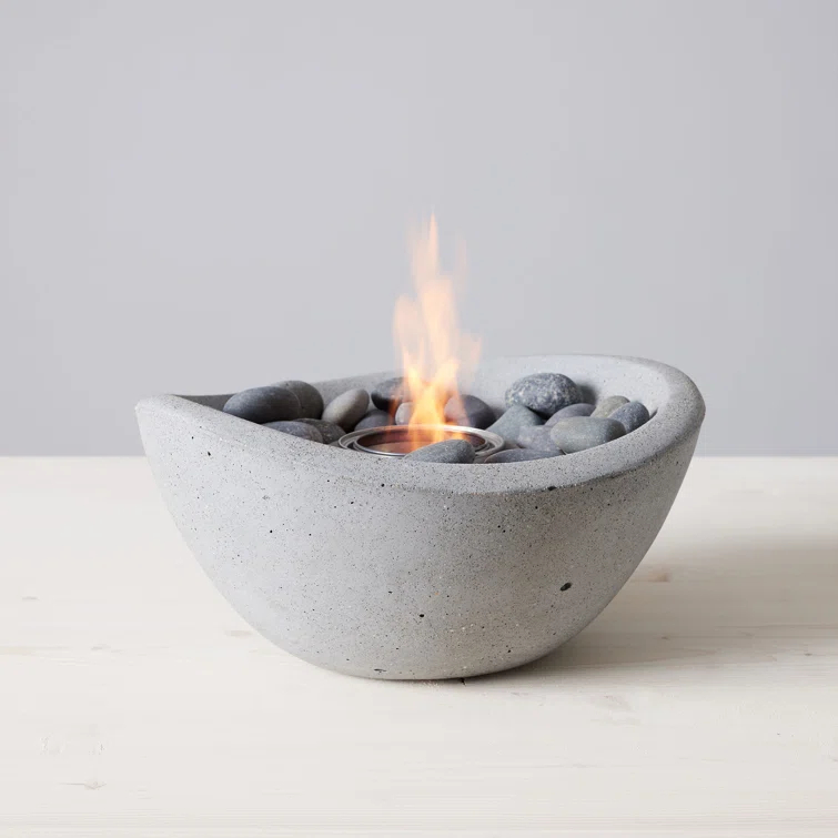 TerraFlame TerraFlame Wave Concrete Table Top Gel Fuel Fire Bowl - Indoor and Outdoor Use