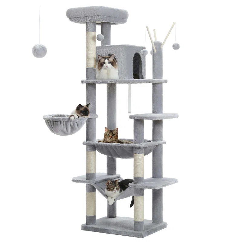 69" Tall Cat Tree Large Cat Tower With Super Big Hammock, Scratching Posts, Condo House And Large Top Perch