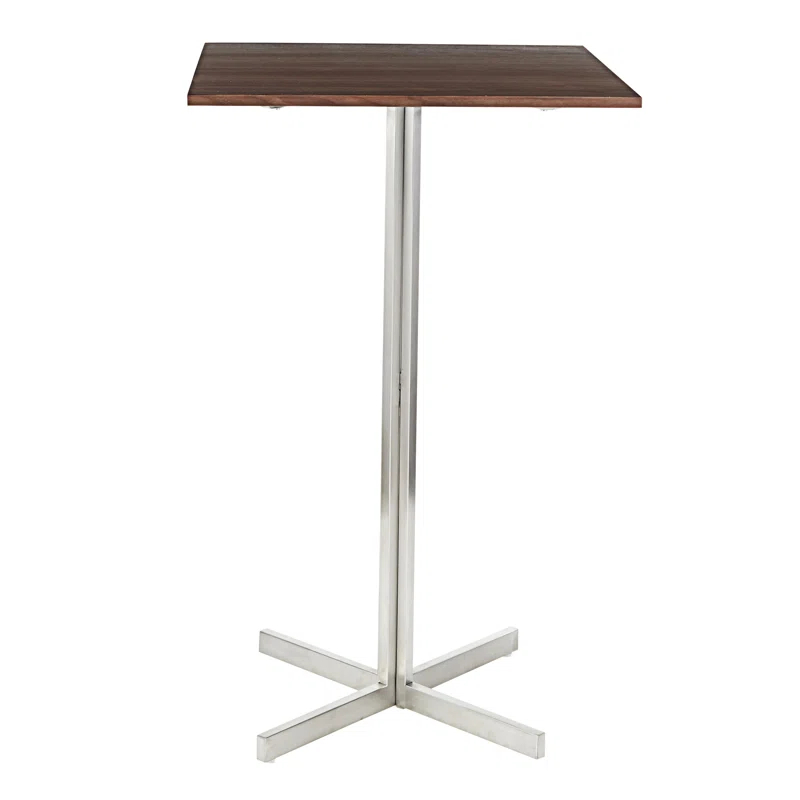 Fuji Contemporary Square Bar Table In Stainless Steel With Wood Top By Lumisource