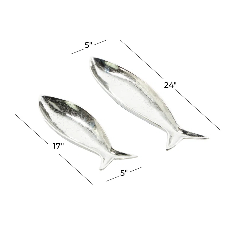 CosmoLiving by Cosmopolitan Aluminum Metal Fish Decor Tray Set