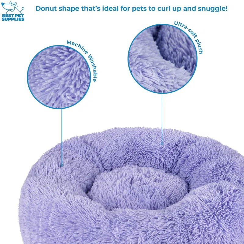 Donut Dog Bed with Faux Fur, Anti-Anxiety Cushion, Slip-Resistant