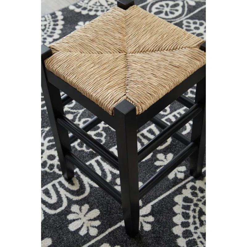 Benjara Anya Stool, Woven Seagrass Seat, Wood Frame (Set of 2)