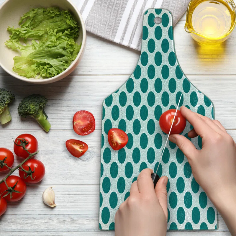 Ambesonne Ambesonne Teal Tempered Glass Cutting Board Design Vibrant Teal White