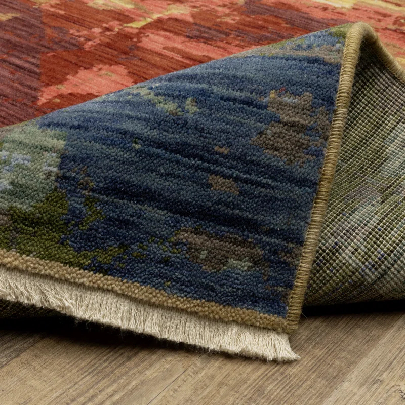 17 Stories Japhenia Abstract Machine Woven Wool/Nylon Area Rug in Red/Beige/Gold