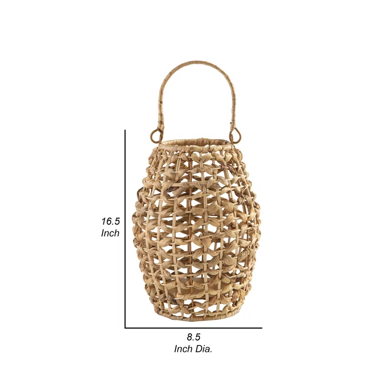 Benjara Enna Lantern, Bohemian Style, Candle Stand, Brown Rattan Woven