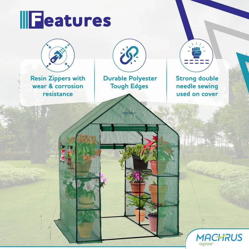 OGrow Machrus Ogrow Deluxe Walk-in 2 Tier 8 Shelf Portable Lawn And Garden Greenhouse - Heavy Duty Anchors Included! | Wayfair