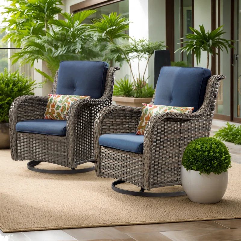 Swivel Wicker Patio Chair with Cushions (Set of 2)