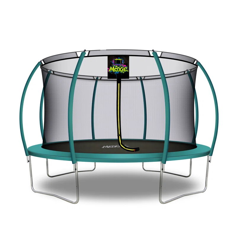 Machrus Moxie Pumpkin-Shaped Outdoor Trampoline Set with Top-Ring Frame Safety Enclosure, 14 FT