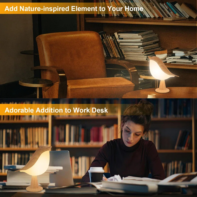 Winston Porter Small Desk Lamp, Bird Lamp Bedside Lamps With 3 Color Temperature And Touch Sensor,Cordless Lamp Kids Night Light With Rechargeable Battery